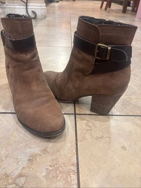 Franco Sarto Brown Suede Ankle Booties with Dark Strap
